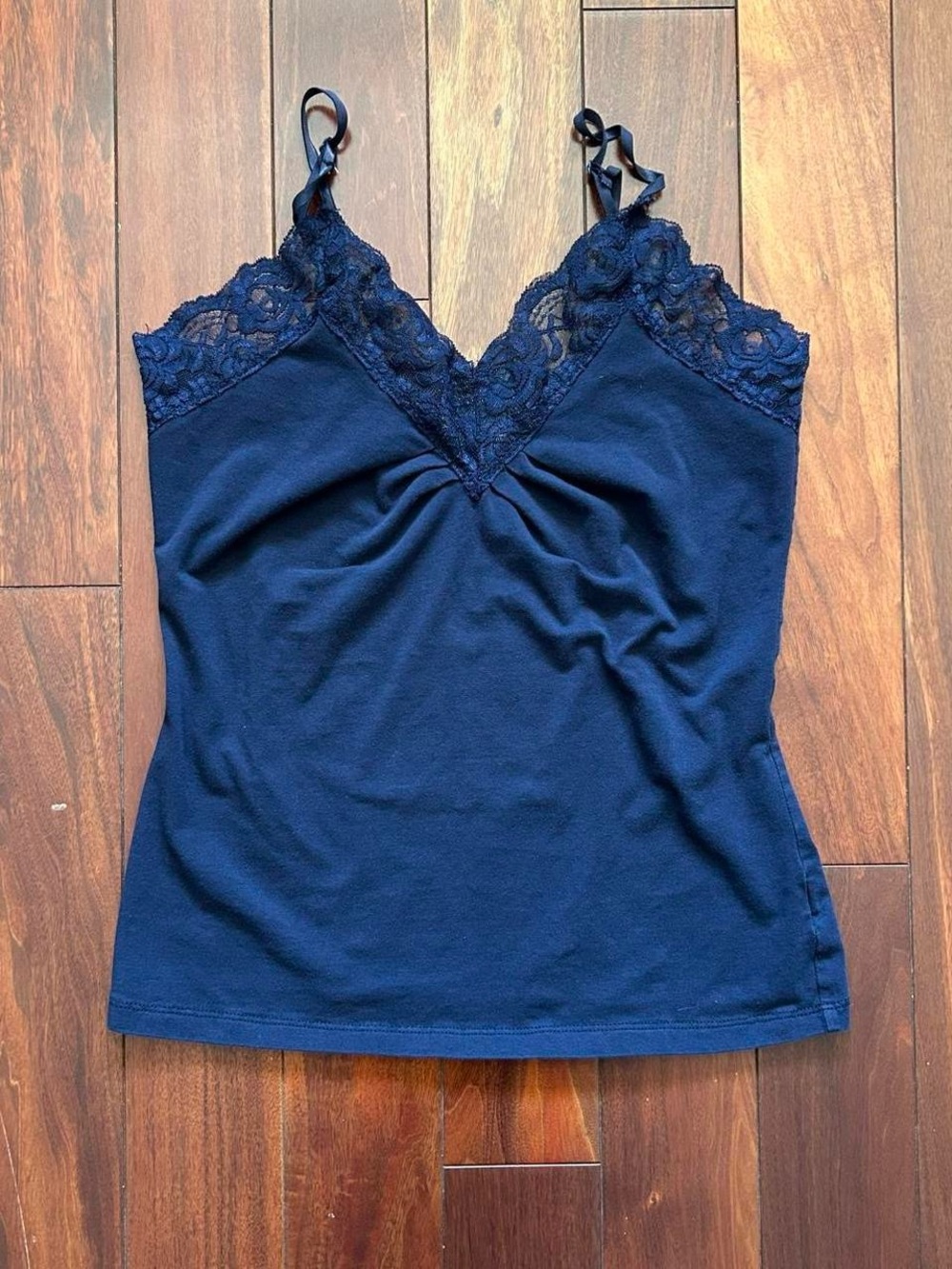 Navy Blue Lace Trim Cami Tank (Size S